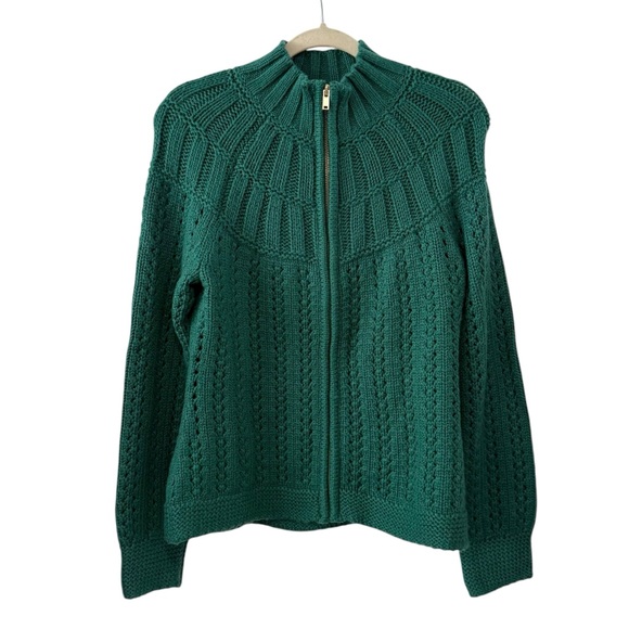 Talbots Small Green Zip Front Textured Cotton Blend Cardigan Sweater - Picture 1 of 4